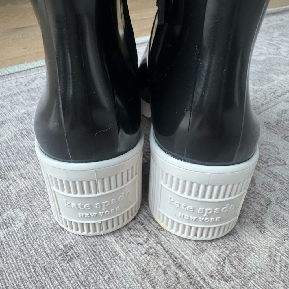Kate Spade Black Glossy Ankle Boots with White Sole - Picture 3 of 4